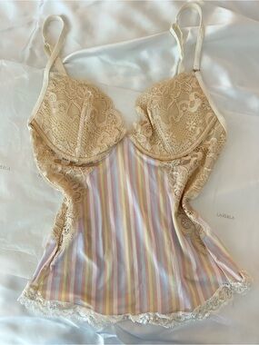 NWOT La Perla Beige Lace & Pastel Stripe Corset